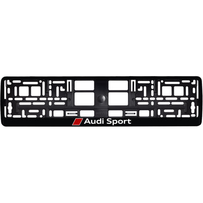 Gloss Black license plate frame with Audi sport white logo