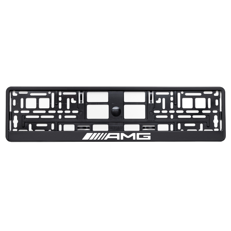 
        basic black license plate frame amg logo white
     