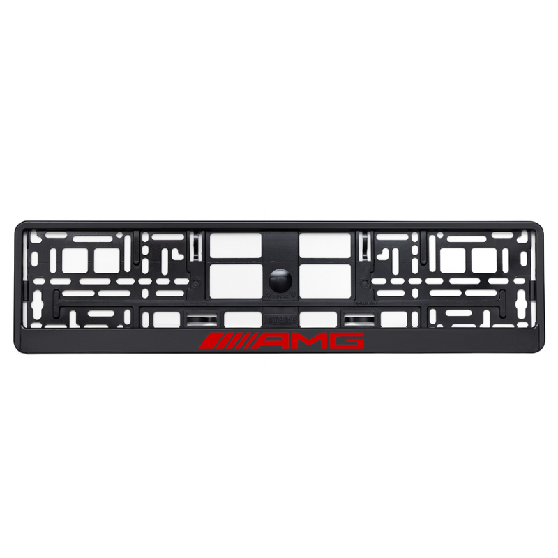 
        basic black license plate frame amg logo red
     