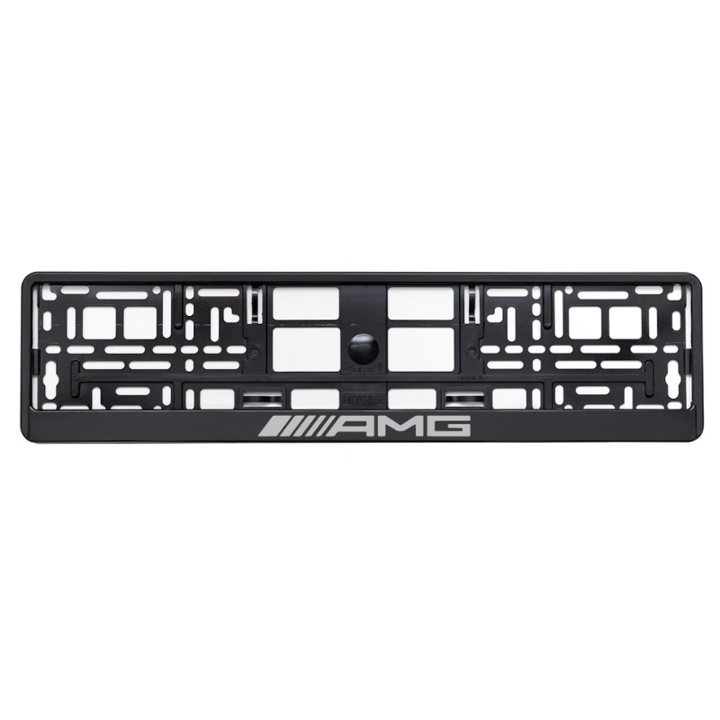 
        basic black license plate frame amg logo silver
     
