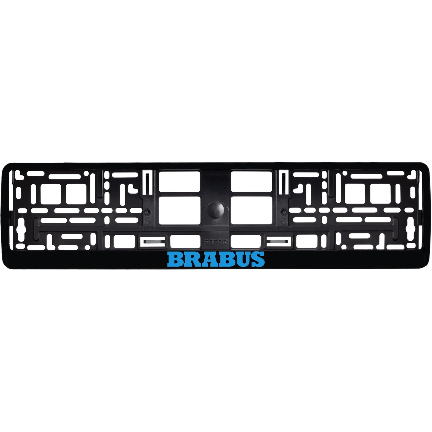 
        gloss black license plate frame blue cyan brabus logo
     