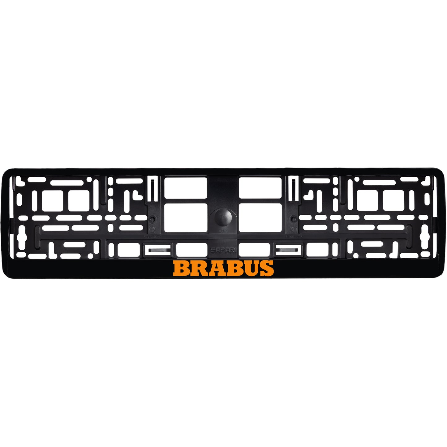 
        gloss black license plate frame orange brabus logo
     
