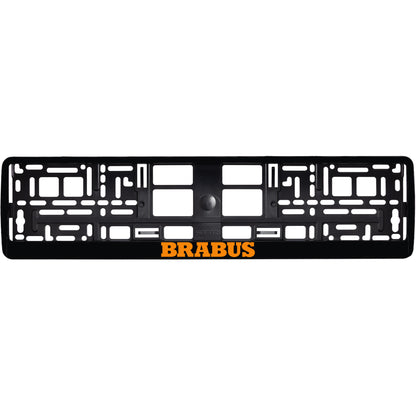 gloss black license plate frame orange brabus logo