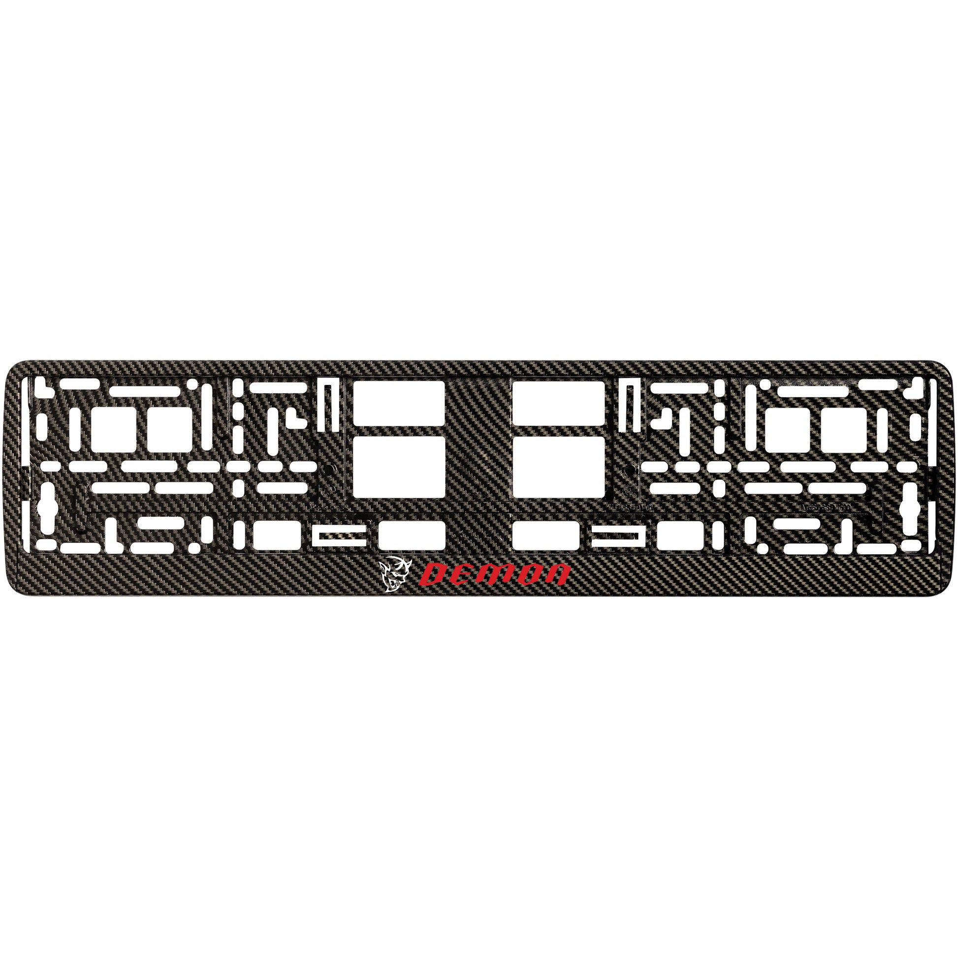 carbon  license plate frame with white demon logo