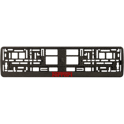carbon license plate frame with red ferrari logo
