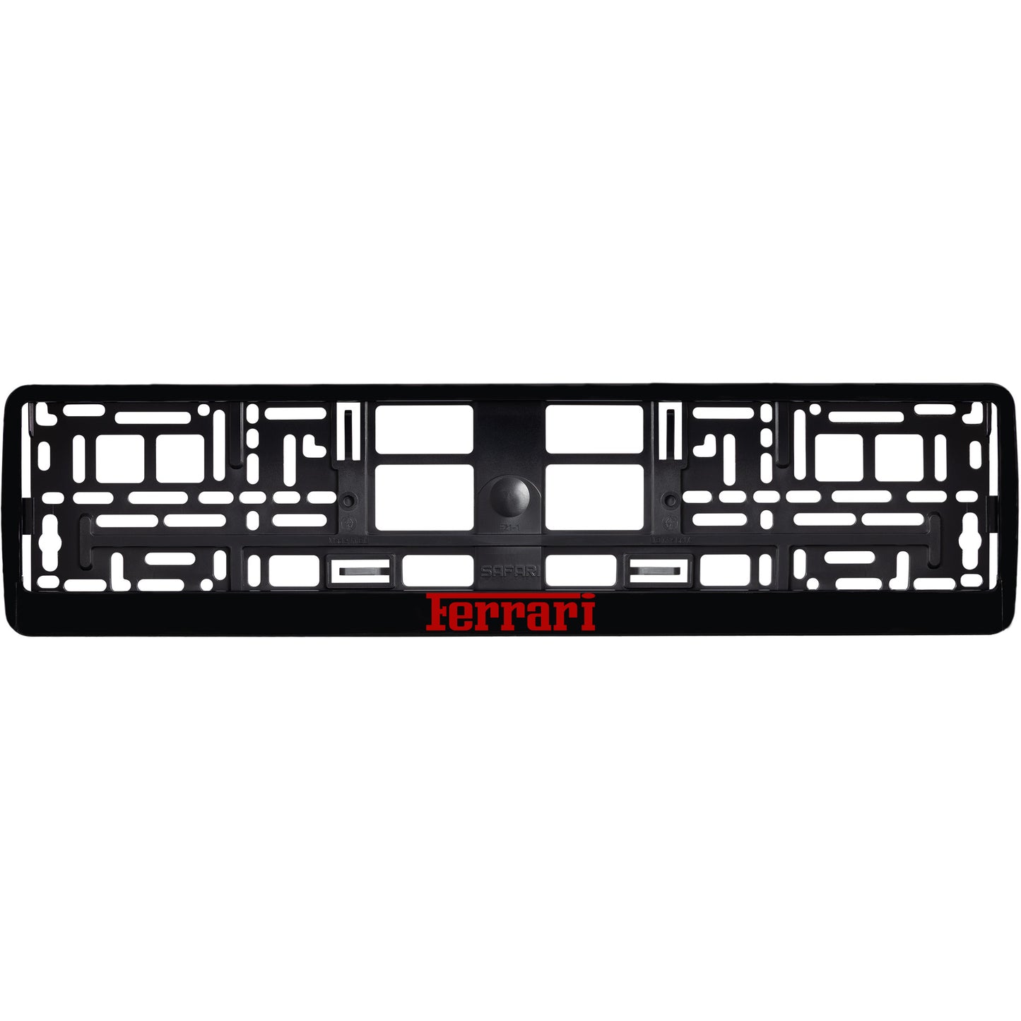 
        gloss black license plate frame with red ferrari logo
     