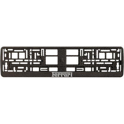 carbon license plate frame with silver ferrari logo