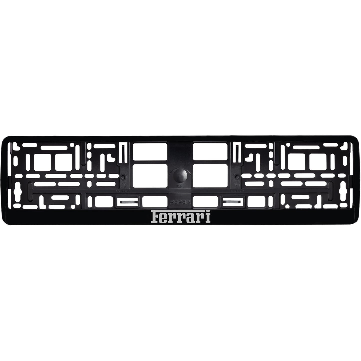 
        gloss black license plate frame with silver ferrari logo
     