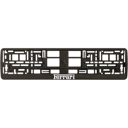 carbon license plate frame with white ferrari logo