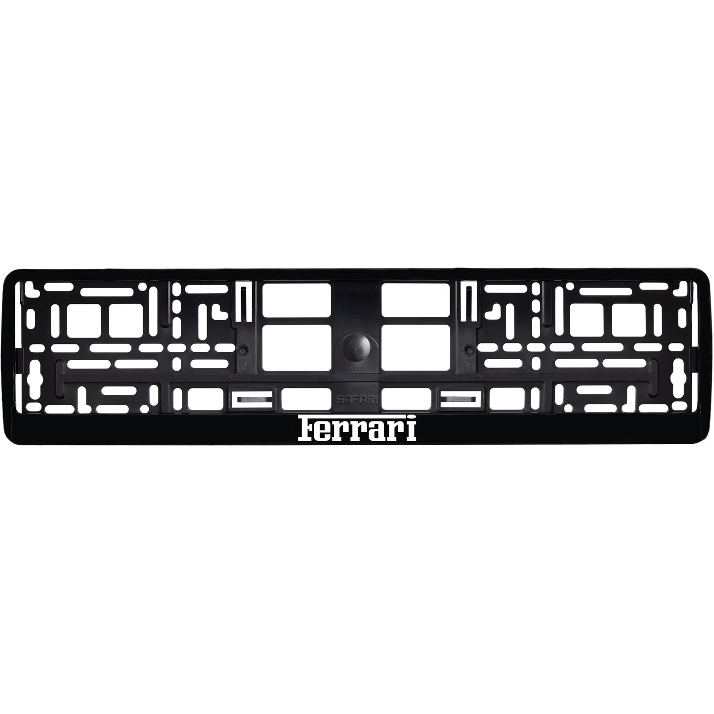 
        gloss black license plate frame with white ferrari logo
     