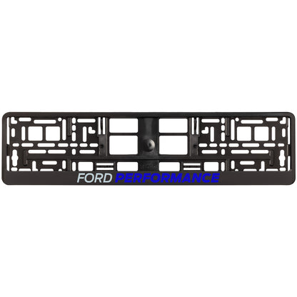 black license plate frame with blue ford performance logo