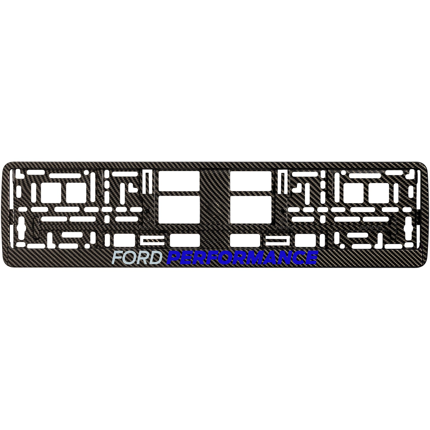 
        carbon license plate frame with blue ford performance logo
     
