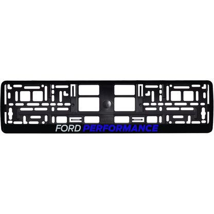 gloss black license plate frame with blue ford performance logo