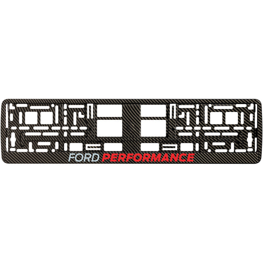carbon license plate frame with red ford performance logo