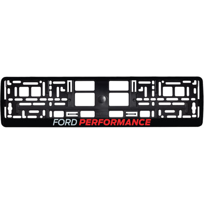 gloss black license plate frame with red ford performance logo