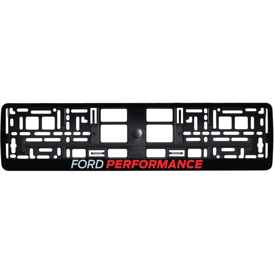 gloss black license plate frame with red ford performance logo