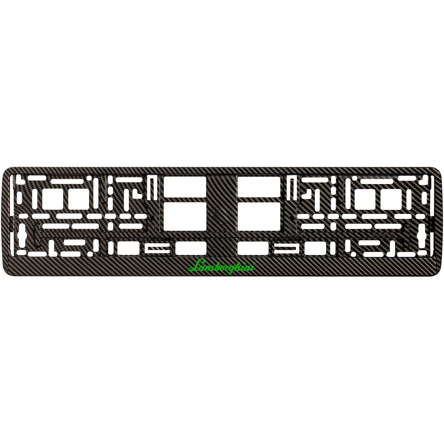 
        carbon license plate frame with green lamborghini logo
     
