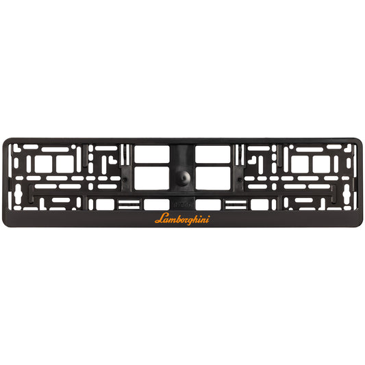 black license plate frame with orange lamborghini logo