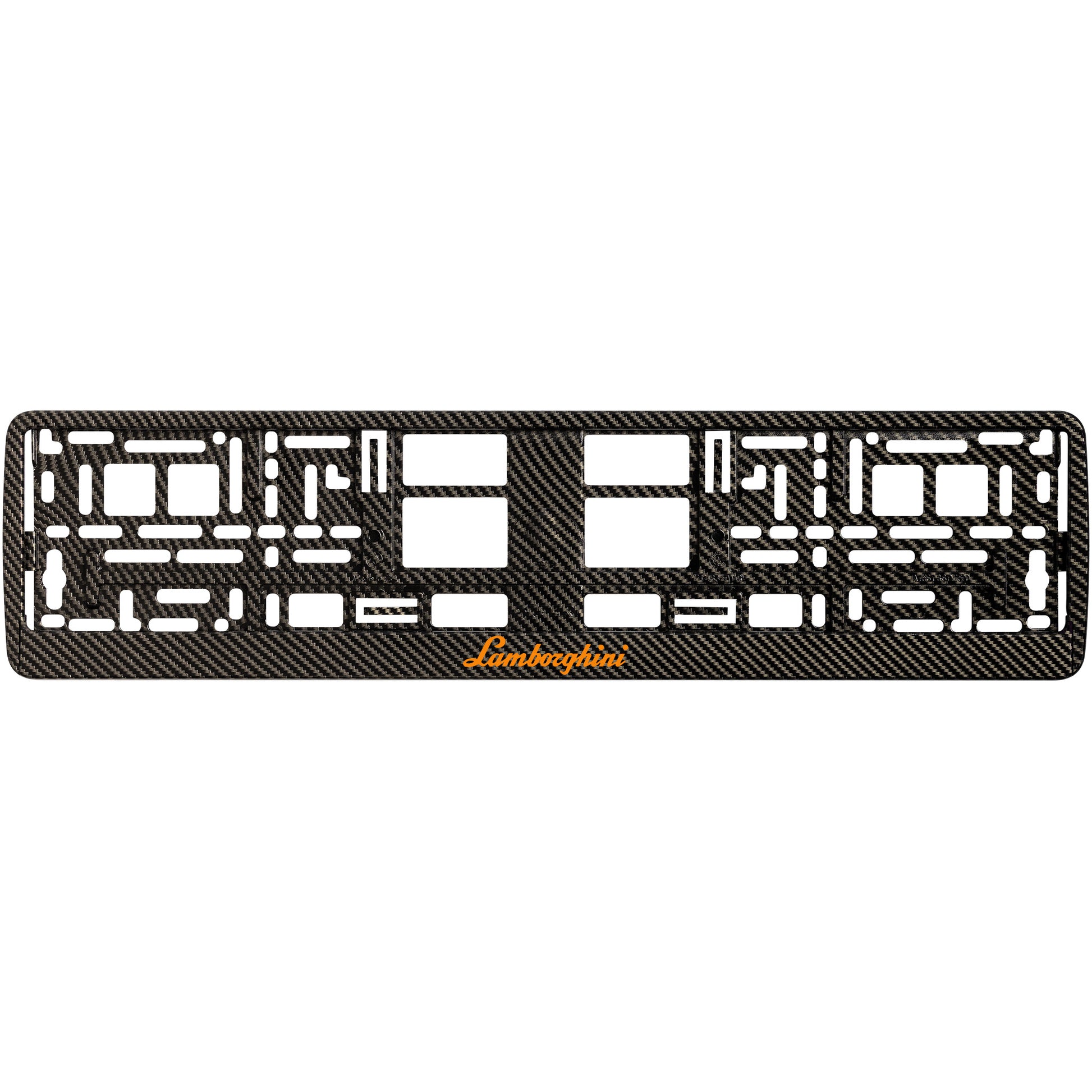 carbon license plate frame with orange lamborghini logo