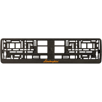 carbon license plate frame with orange lamborghini logo