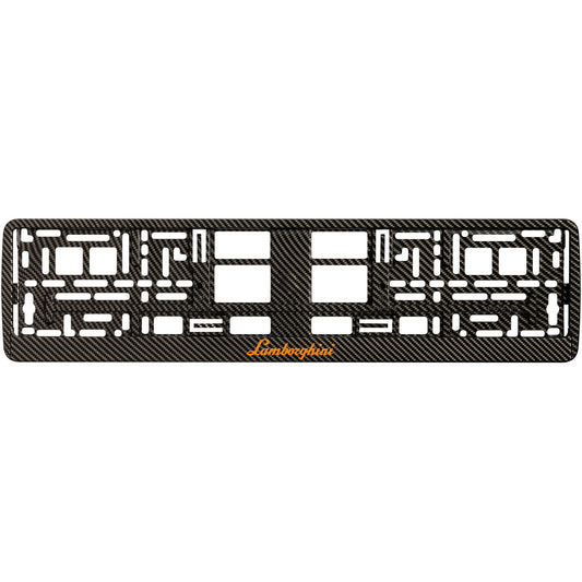carbon license plate frame with orange lamborghini logo