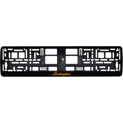 gloss black license plate frame with orange lamborghini logo