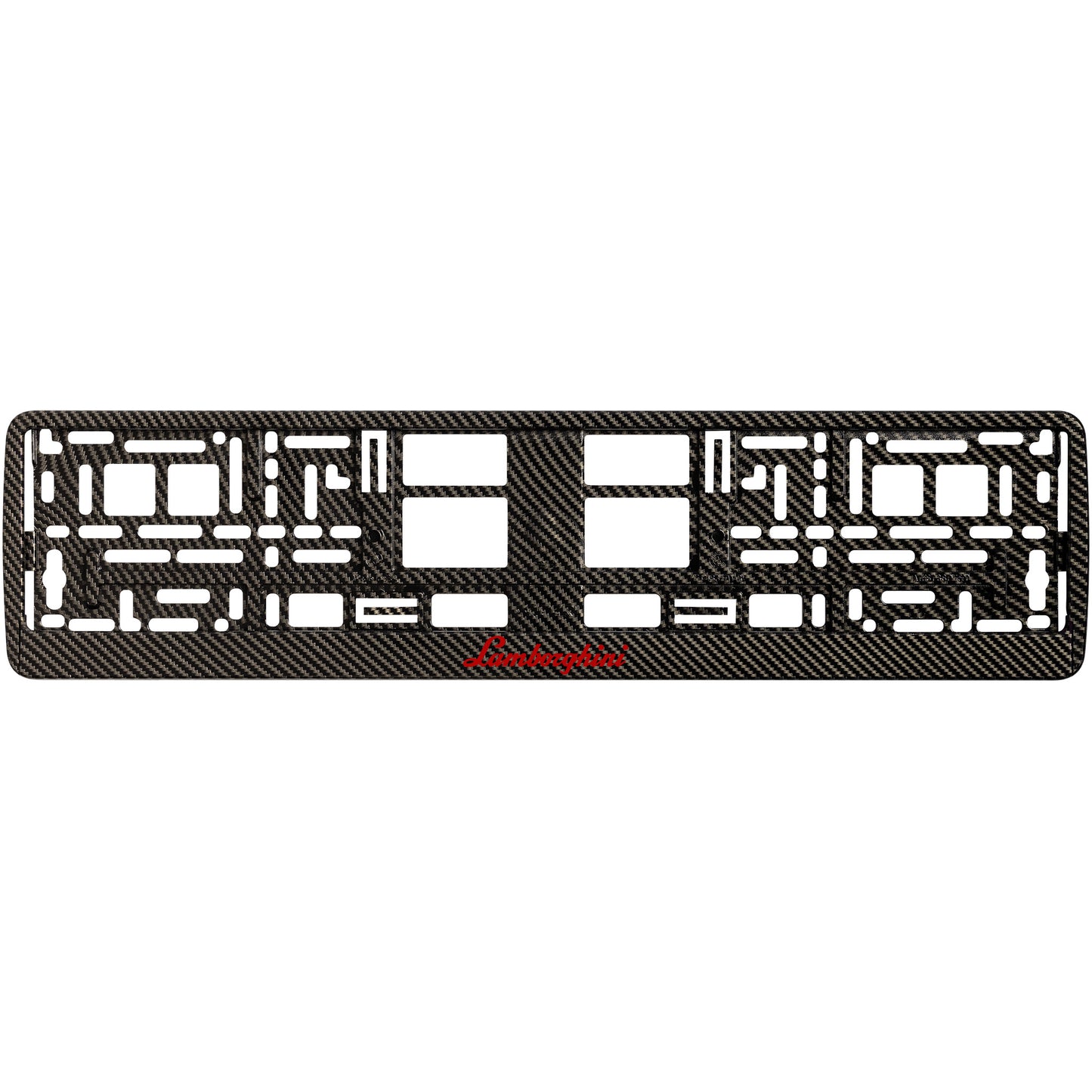 
        carbon license plate frame with red lamborghini logo
     