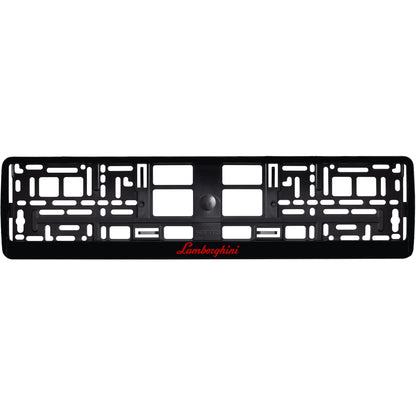 gloss black license plate frame with red lamborghini logo