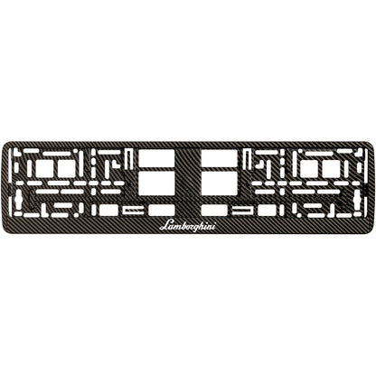 carbon license plate frame with white lamborghini logo