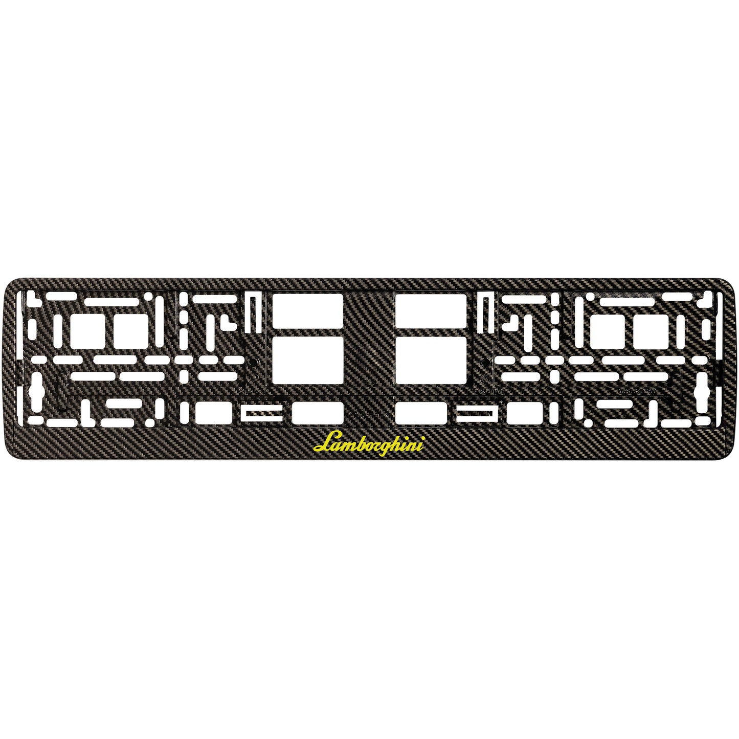 
        carbon license plate frame with yellow lamborghini logo
     
