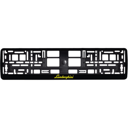 gloss black license plate frame with yellow lamborghini logo