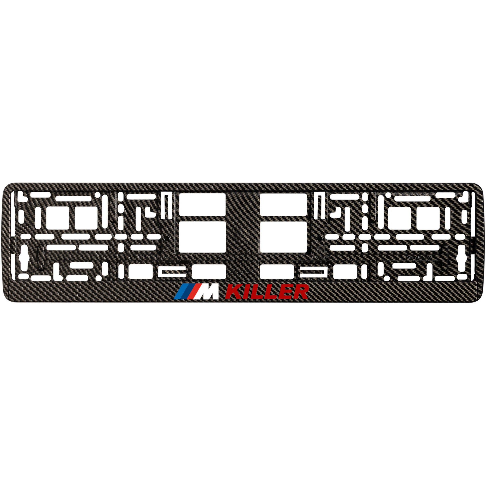 carbon license plate frame with m killer red text