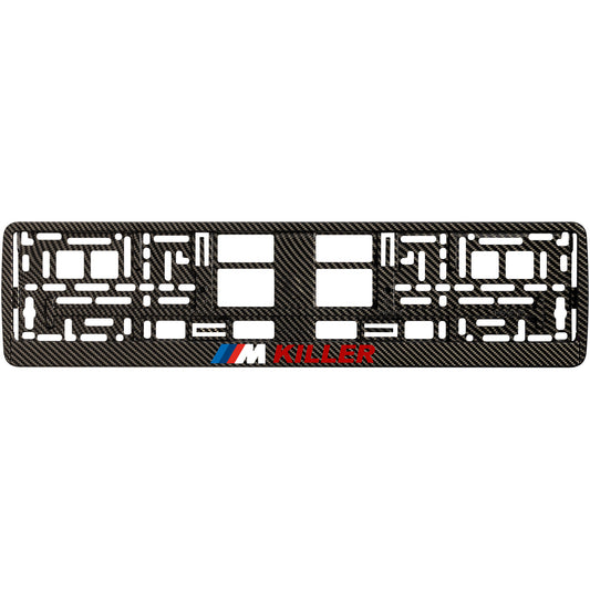 carbon license plate frame with m killer red text