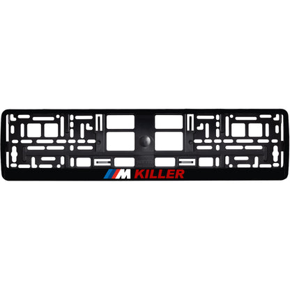 Gloss Black license plate frame with M killer red text
