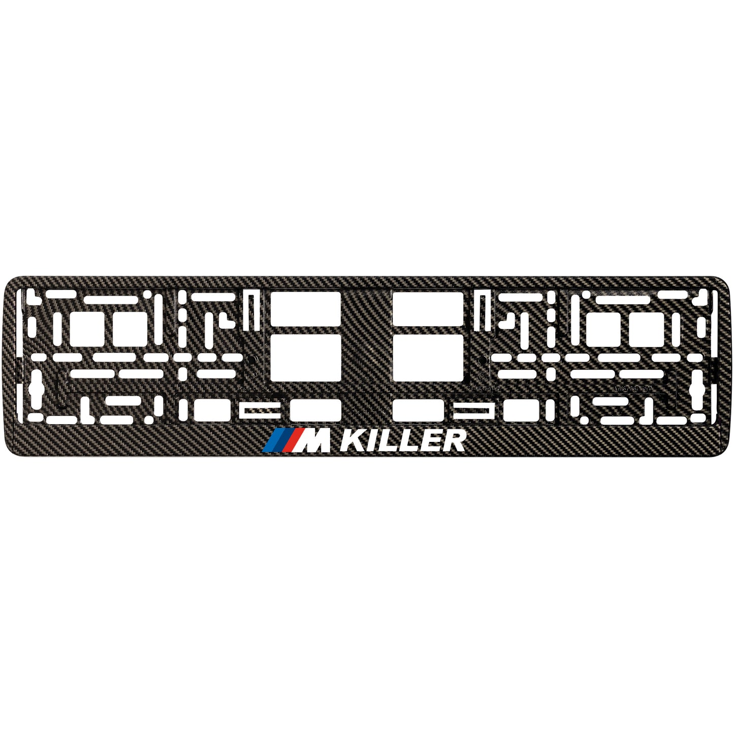 
        carbon license plate frame with m killer white text
     