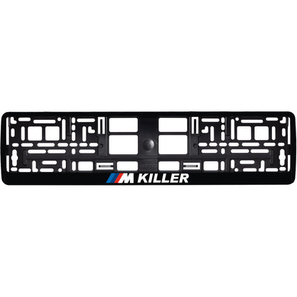Gloss Black license plate frame with M killer white text