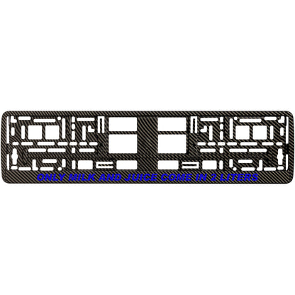 carbon license plate frame with blue only milk and juice come in 2 liters