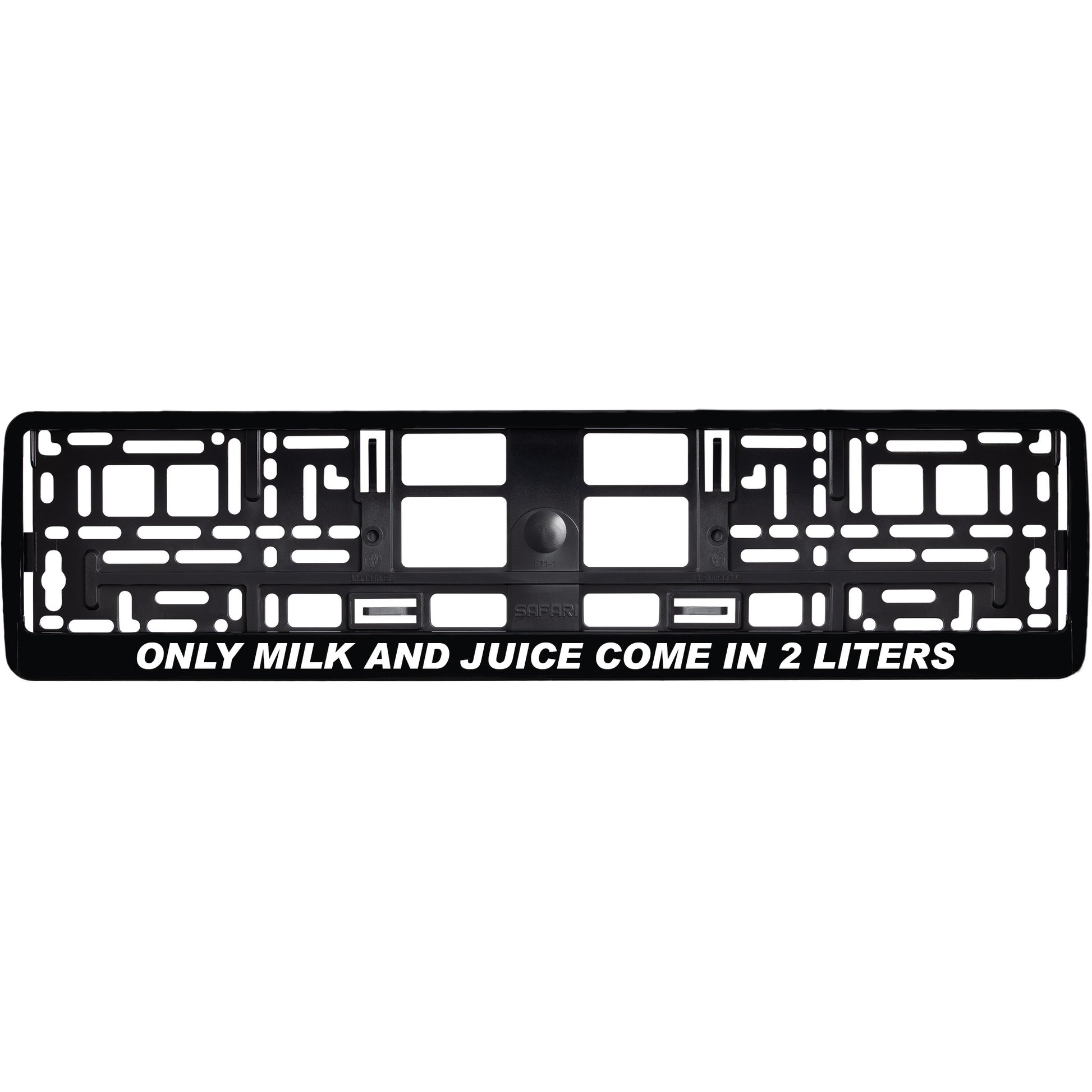 gloss black license plate frame with white only milk and juice come in 2 liters