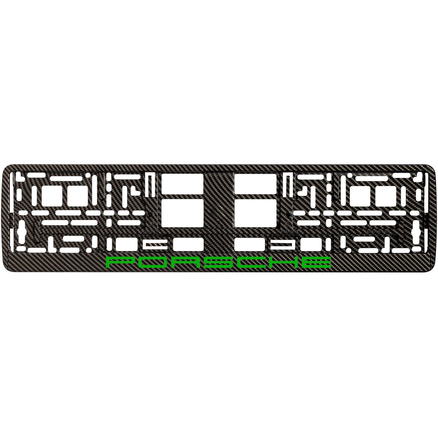 
        carbon license plate frame with green porsche logo
     