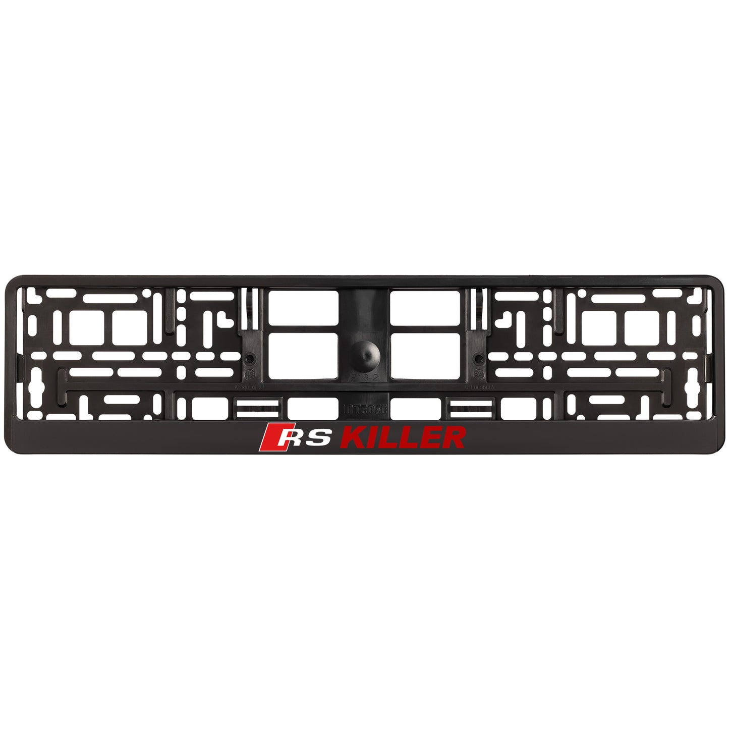 
        Black license plate frame with 'RS KILLER' red text
     