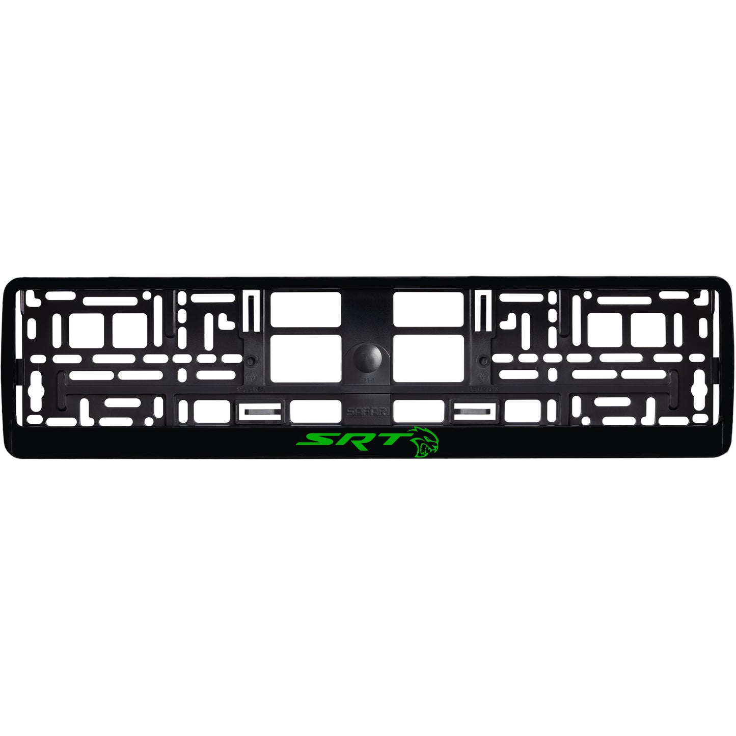 
        gloss black license plate frame with green hellcat logo
     