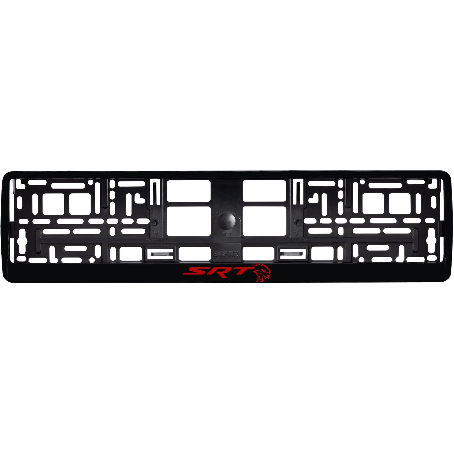 
        gloss black license plate frame with red hellcat logo
     