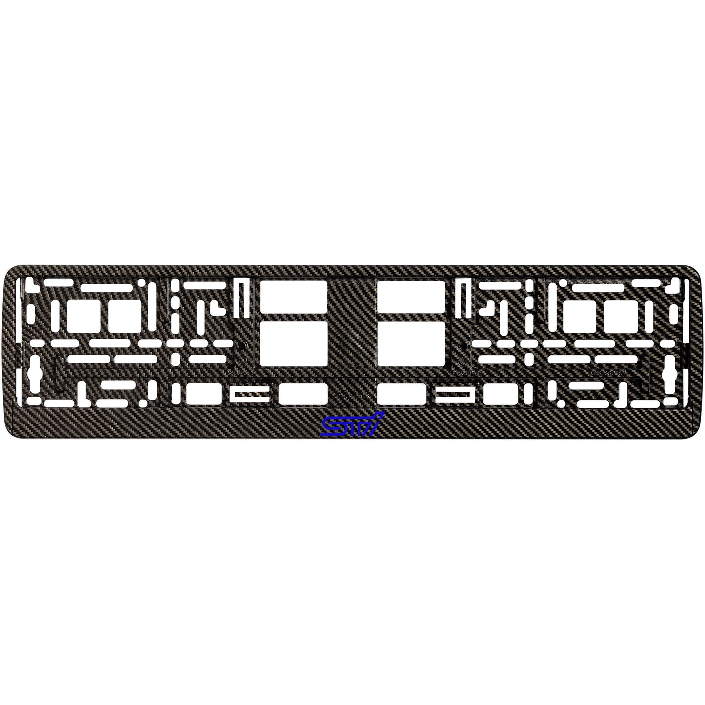 
        carbon license plate frame with blue sti logo
     
