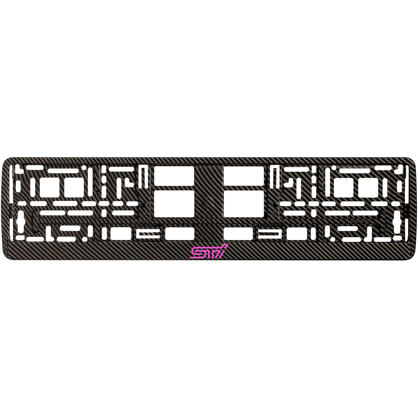 
        carbon license plate frame with pink sti logo
     