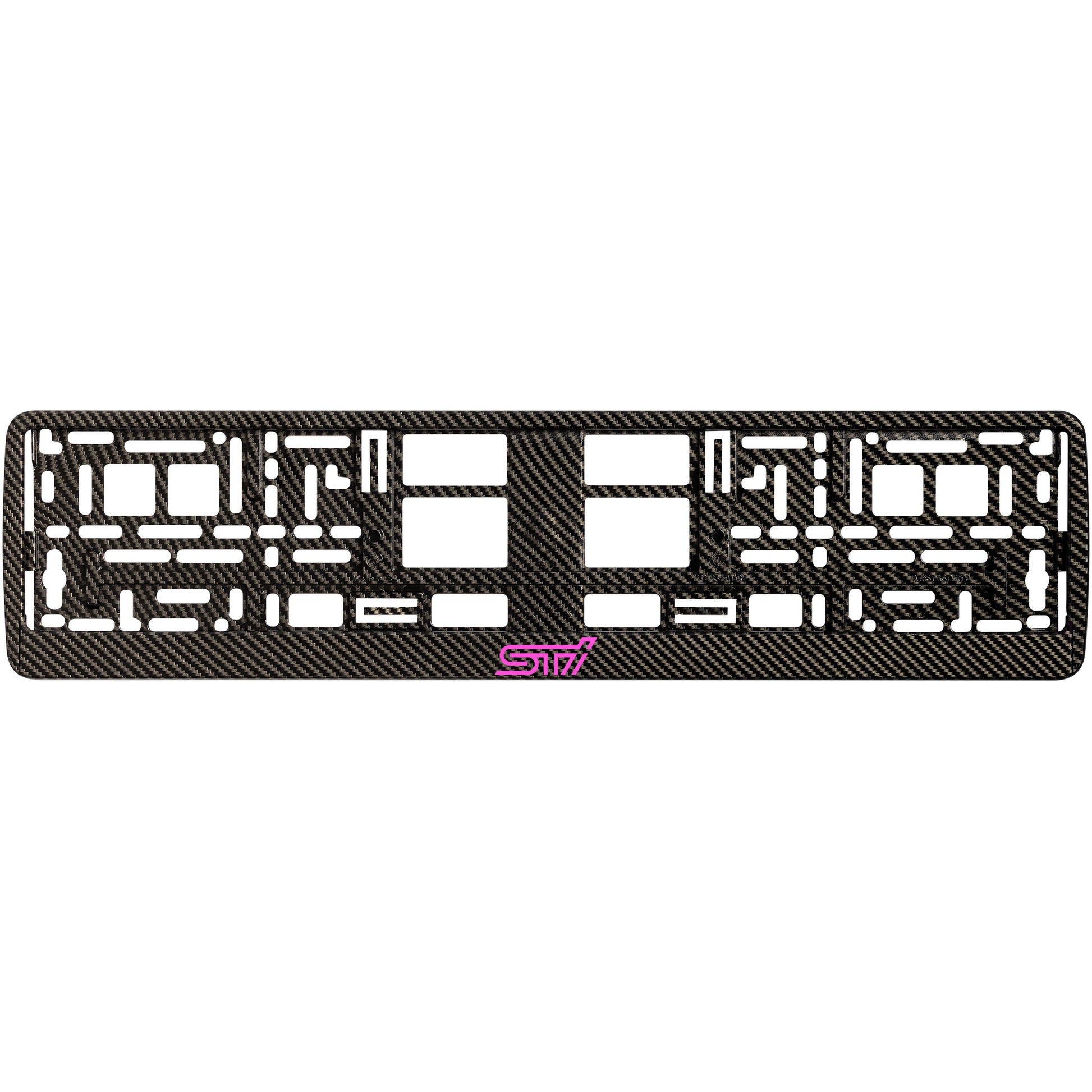 carbon license plate frame with pink sti logo