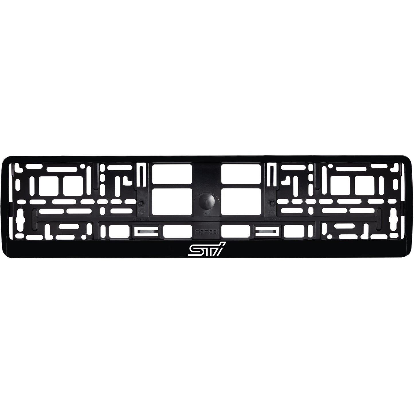 
        gloss black license plate frame with white sti logo
     