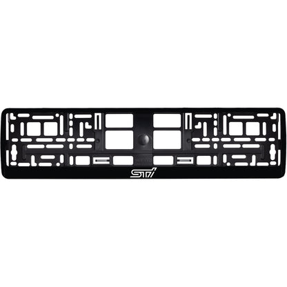 gloss black license plate frame with white sti logo