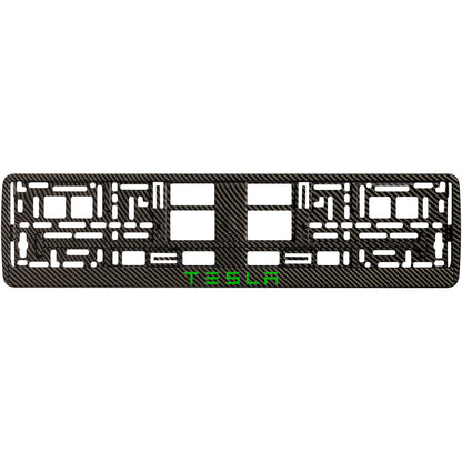 carbon license plate frame with green tesla text