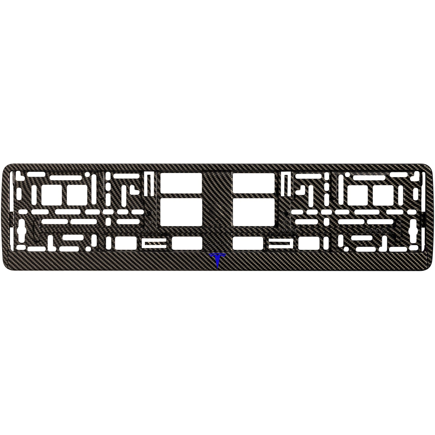 
        carbon license plate with blue tesla logo
     