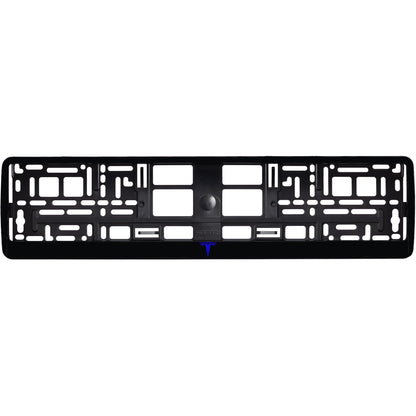 gloss black license plate with blue tesla logo
